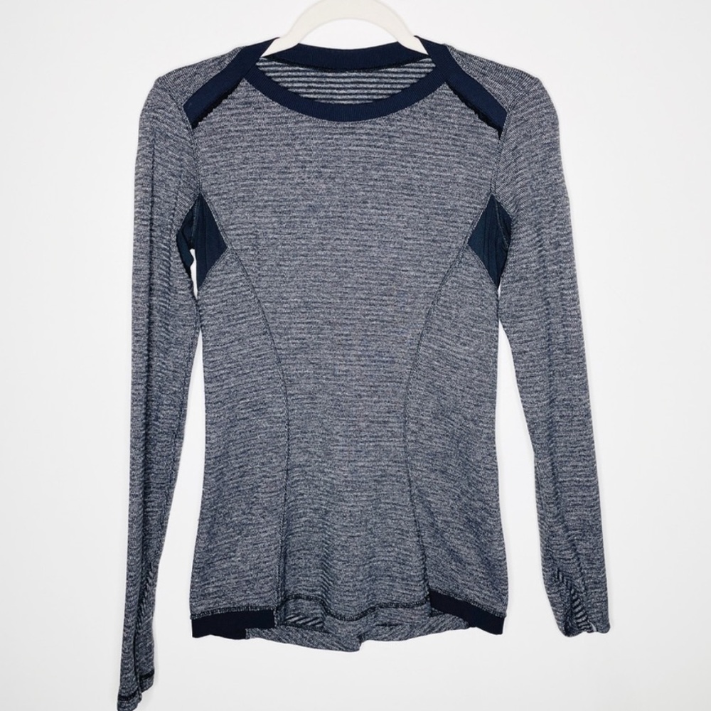 Lululemon Base Runner Long Sleeve Mini Check Pique Black Heathered Black Size 6